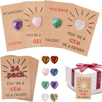 24 Pack Valentines Day Cards for Kids - Gem Valentines Day Cards, Funny Valentine Gems Exchange Gift, for School Classroom Class Party Favor, Valentine Rock Crystal Gift Exchange for Girls (Style 1)