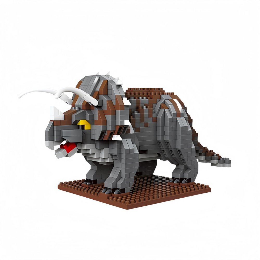 alltogetho Micro Mini Triceratops Building Toy Set - White 3-Horned Cretaceous Dinosaur Model, Educational STEM Kit for Kids 8+, Adult Stress Relief Decor & Unique Dino Gift