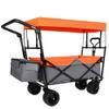 Heavy-Duty Foldable Wagon with All-Terrain Wheels, Adjustable Push-Pull Handle, Removable Canopy, Large Capacity for Camping, Garden, Shopping and Outdoor Use (Orange + Steel) view 2