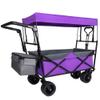 Heavy-Duty Foldable Wagon with All-Terrain Wheels, Adjustable Push-Pull Handle, Removable Canopy, Large Capacity for Camping, Garden, Shopping and Outdoor Use (Purple + Steel) view 2