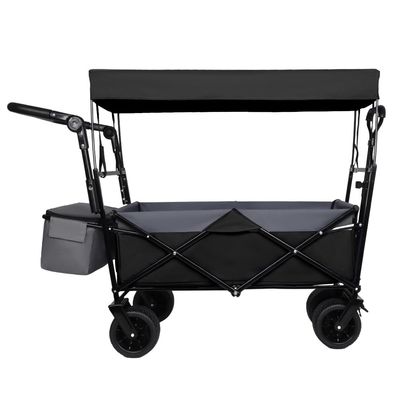 Heavy-Duty Foldable Wagon with All-Terrain Wheels, Push-Pull Handle, Removable Canopy, Large Capacity for Camping, Garden, Shopping & Outdoor Use (Black + Steel)