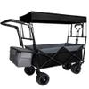Heavy-Duty Foldable Wagon with All-Terrain Wheels, Push-Pull Handle, Removable Canopy, Large Capacity for Camping, Garden, Shopping & Outdoor Use (Black + Steel) view 2