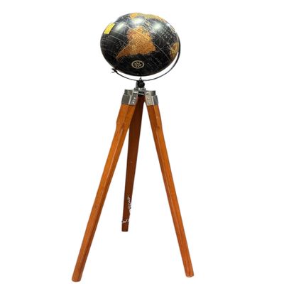 40 Inch Vintage World Globe with Wooden Tripod Stand, Nautical Floor Globe for Home Office Living Room Decor