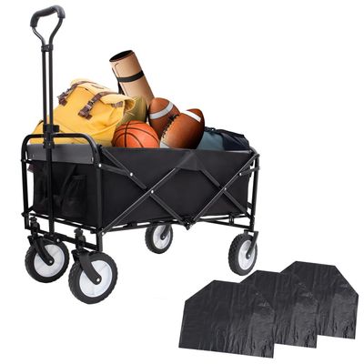 Heavy-Duty Collapsible Wagon Cart with All-Terrain Wheels and Secure Strapping System for Outdoor Transport (Black + Steel)