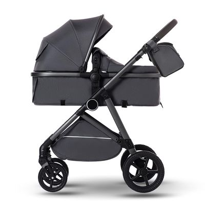 2 in 1 Baby Stroller, High Landscape Infant Stroller Pram Foldable Pushchair with Adjustable Canopy, Storage Basket, Suspension Wheels,5-Point Harness,Mom Bags (Gray Tube Gray)