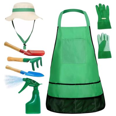Kids Gardening Set 7Pcs/Set Educational Toddler Gardening Includes Apron Sprayer Gloves Hat Rake Shovels Kids Tool for Home Cosplay Present for Home