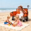 Versatile Folding Wagon with Bench Seat  Heavy-Duty Steel Frame, All-Terrain Wheels, Spacious Cargo Area for Outdoor Adventures (Orange + Steel) view 2