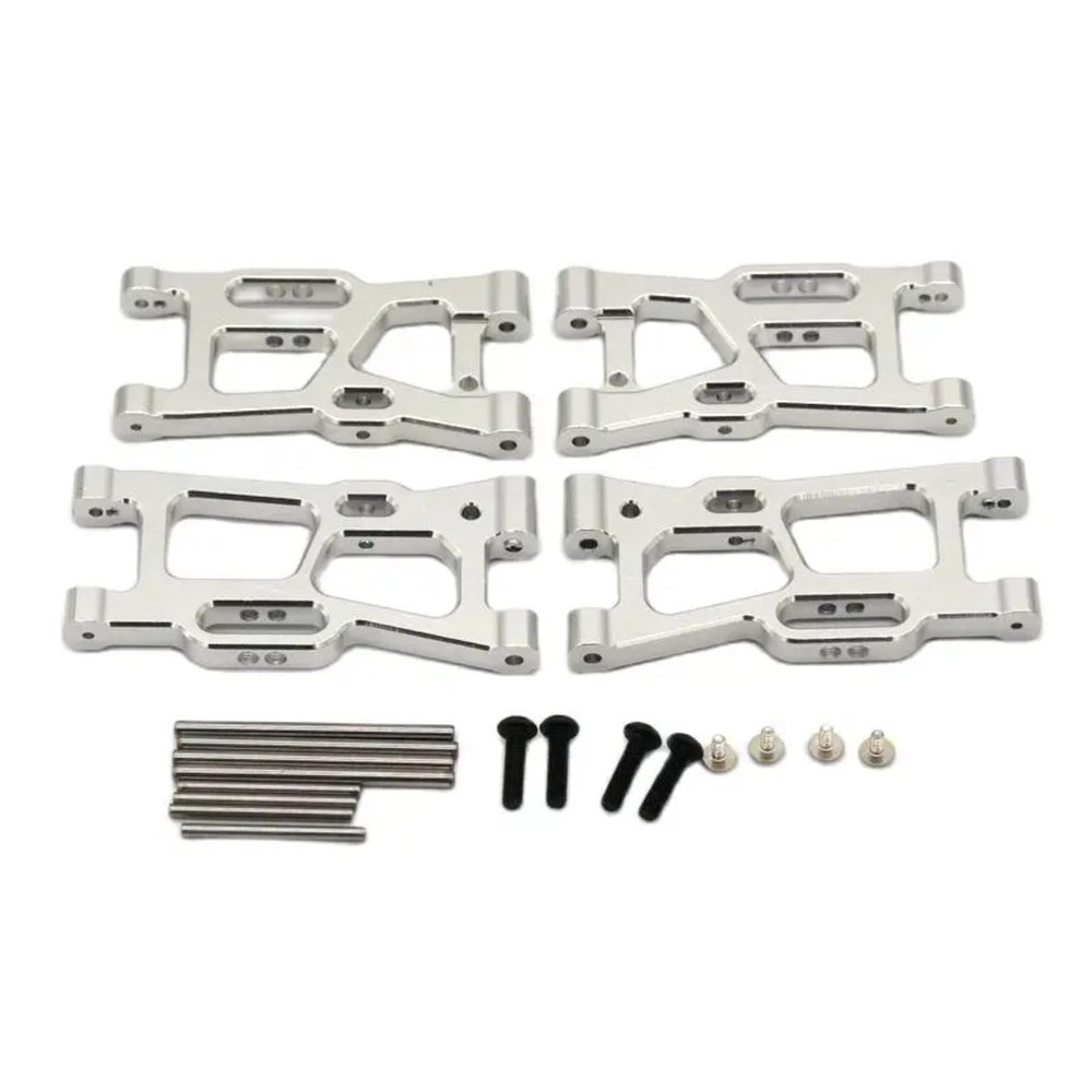 4pcs Metal Front and Rear Lower Suspension Arms, CNC 6061T6 Aluminum Swing Arm Upgrade Kit for Wl 144001 144002 144010 124007 124008 124016 124017 124018 124019 1/12 1/14 RC Car (Silver)