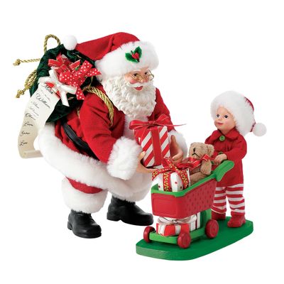 Department 56 Possible Dreams Christmas Traditions Santa and Little Shopper Helper 2-Piece Figurine Set, 9 Inch, Multicolor
