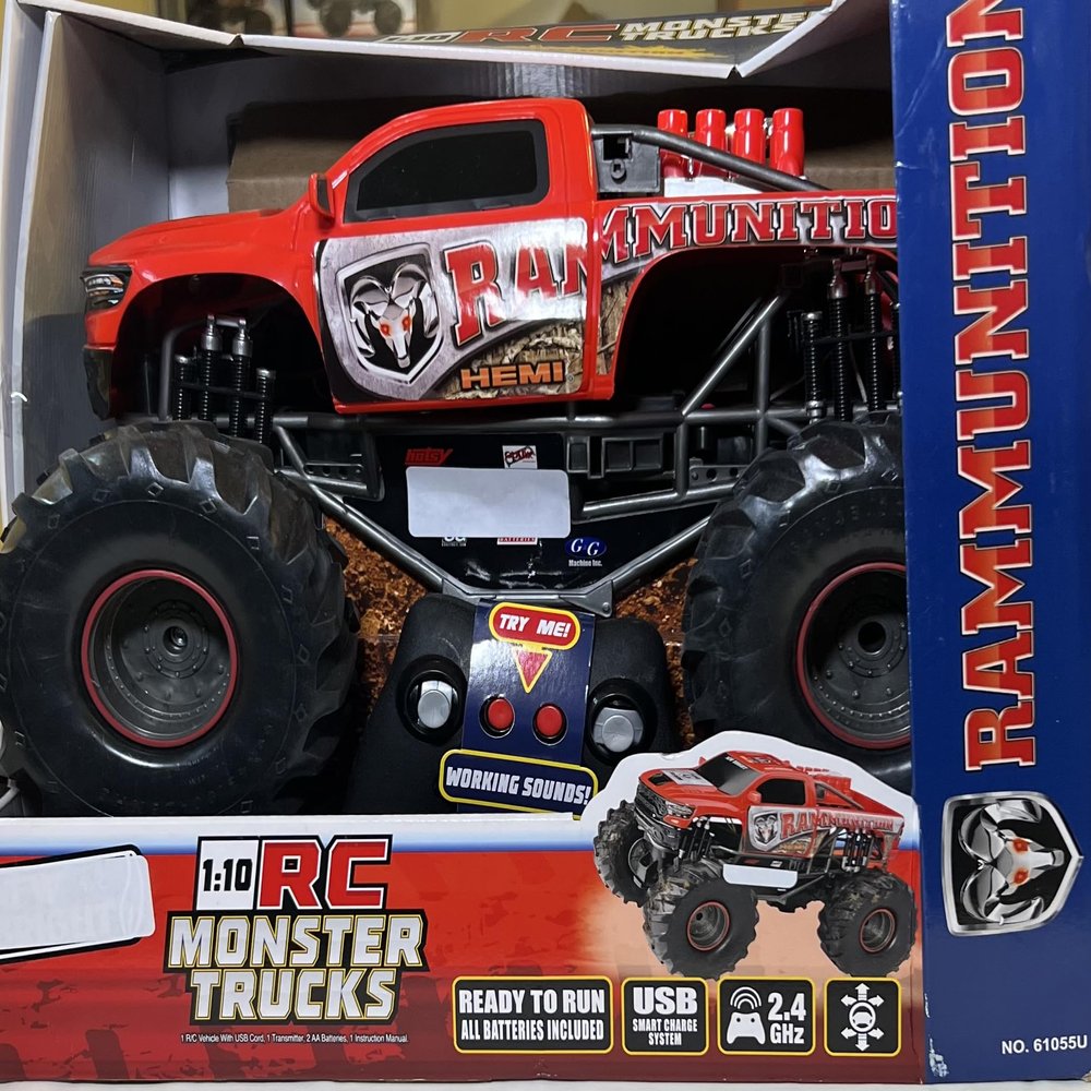 1:10 RC Monster Truck, Rammunition HEMI, Full Function Radio Control, 2.4 GHz, USB Smart Charge, Working Sounds, Red