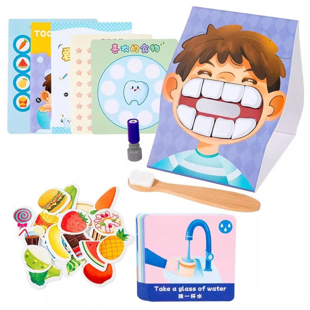 LLTCMAOYI Montessori Tooth Defence Game, Educational Dental Health Toy with Stickers & Play Set