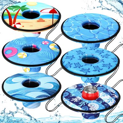 Funnymoom 6 Pcs Neoprene Floating Drink Holder Floating Coaster Pool Drink Floats Pool Beer Holder with Rope for Summer Theme Party Tub Lake Boat Water, Medium Size(Ocean Style)