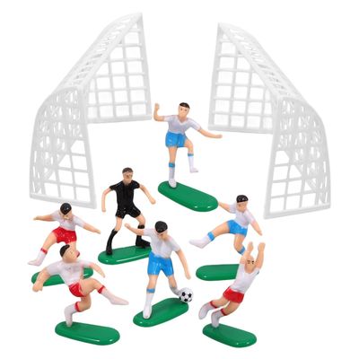 CVUTOVO Football Game Theme Cake Decor Set with Miniature Soccer Players and Field Scene, Plastic Non-edible Soccer Cake Toppers for Boys Birthday Party Dessert Table Decorations