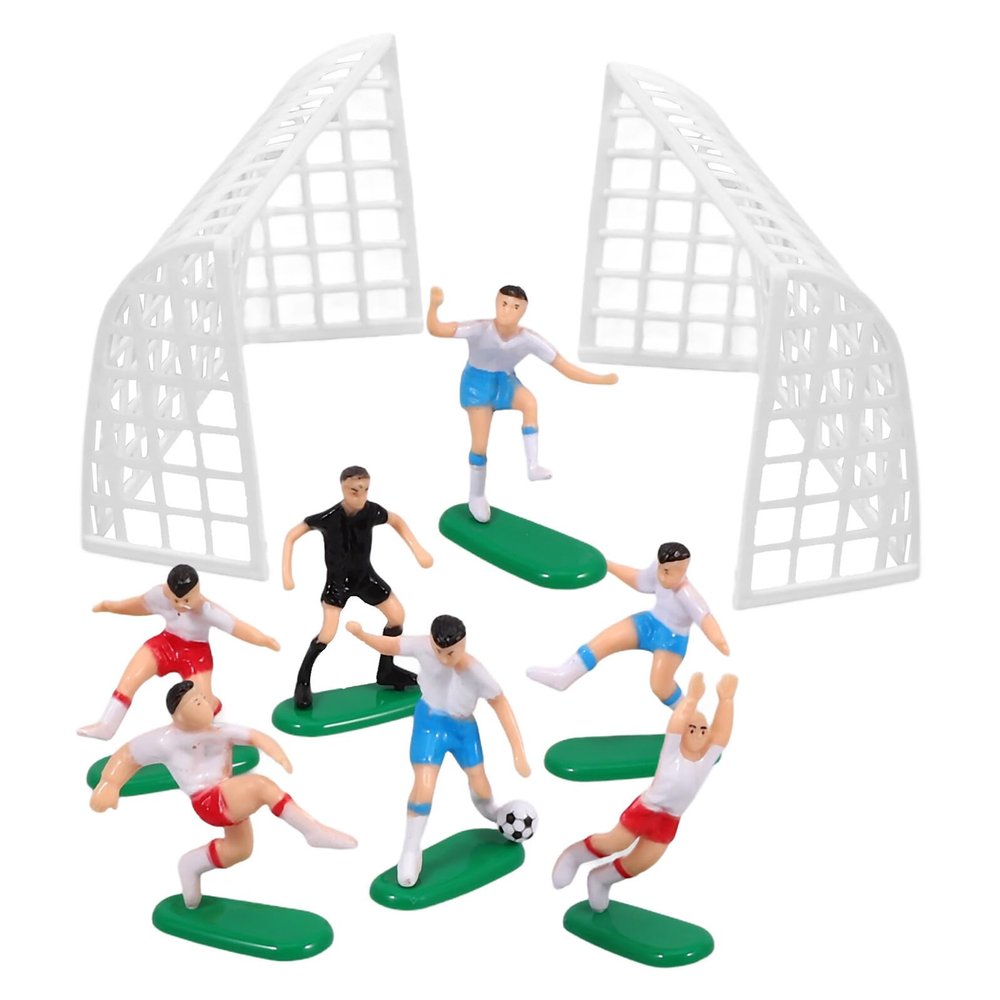 CVUTOVO Football Game Theme Cake Decor Set with Miniature Soccer Players and Field Scene, Plastic Non-edible Soccer Cake Toppers for Boys Birthday Party Dessert Table Decorations