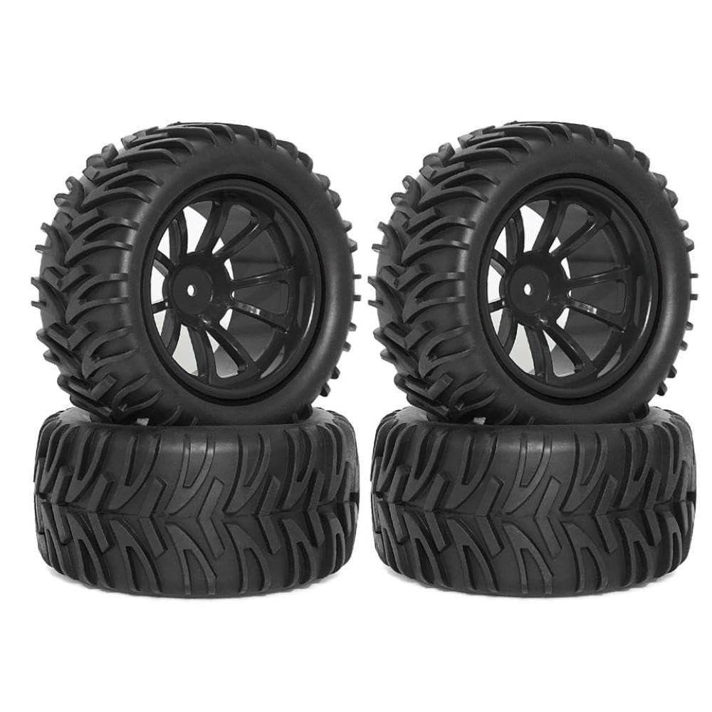 12mm Hex RC Wheels and Tires Compatible With 1/10 Scale Stampede Hoss EPX Pro S30 Blackout XTE 2WD 4x4 Models(4pcs Black)