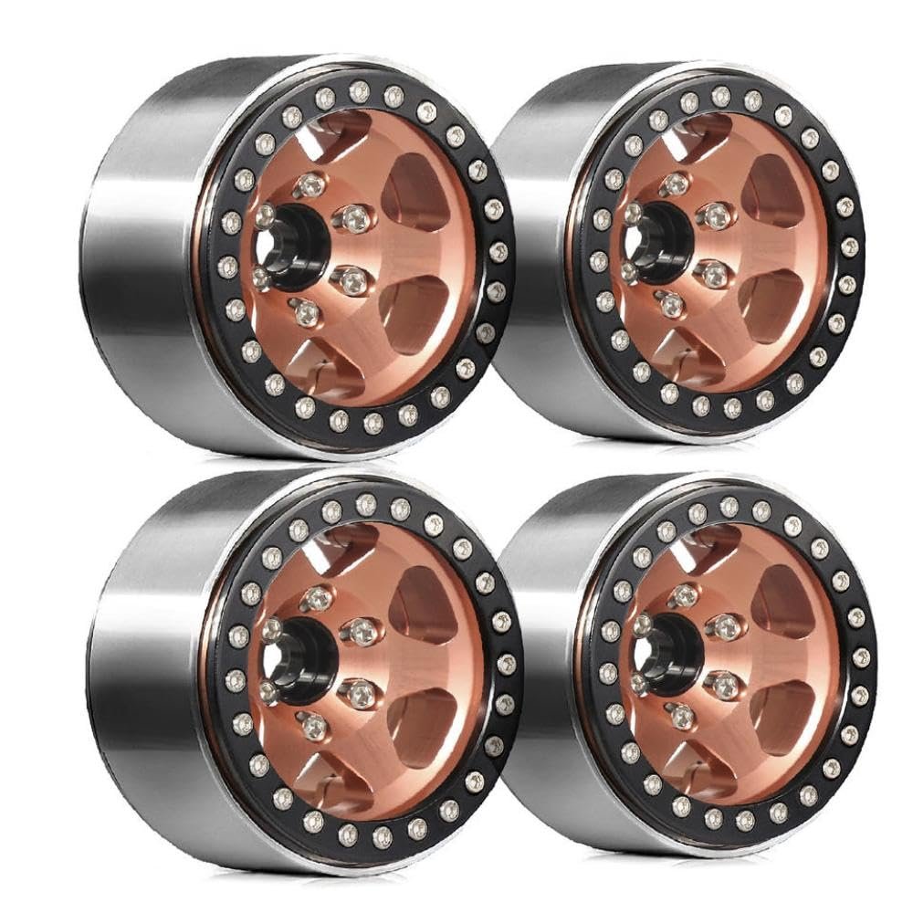 1.9" Beadlock Wheels (4PCS) with 12mm Hex Compatible With 1/10 Scale RC Crawlers Including, -6, II/III, GEN7, VS4-10 Models(4pcs Brown)