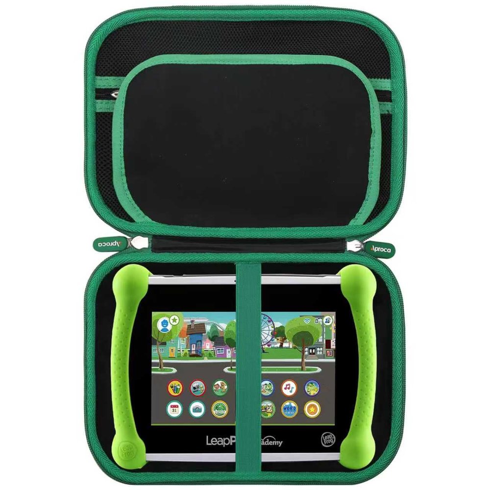 Aproca Case Compatible with Leapfrog LeapPad Academy Kids Learning Tablet/Epic Academy Edition/LeapPad Ultimate, Portable Storage Bag for Accessories -Black with Green Zipper