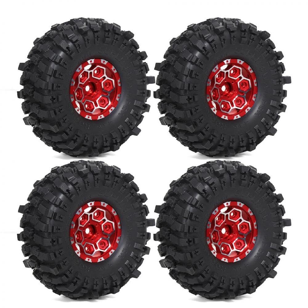 1.9 Inch Beadlock Wheel and Tire Set Compatible With 1/10 Scale RC Crawlers Including, TRX6, II, III, Gen8, VS4-10, D110 and Similar Models (4PCS)(4pcs Red)