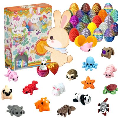 24 Pack Prefilled Easter Eggs with 3D Printed Articulated Animals Inside - Reusable Vending Machine Toy Easter Eggs for Easter Egg Hunt, Party Favor Bags, Gift Filler for Kids