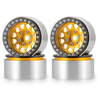 1.9 Inch Aluminum Beadlock Wheel Rims Deep Dish Negative Offset 10mm Compatible With 90046 and Similar 1/10 Scale RC Crawler Car Parts(Yellow 4Pcs)