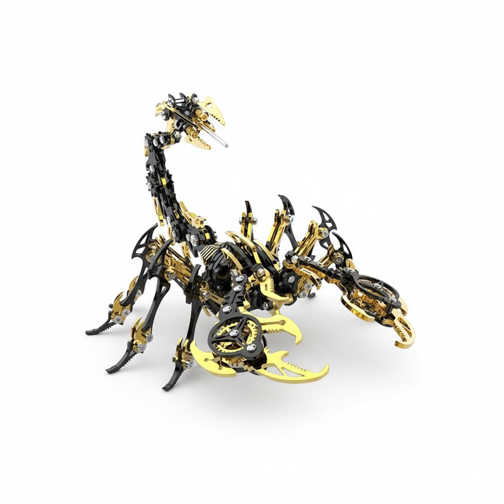 3D Metal Puzzles for Adults Scorpion, 454PCS Stainless Steel DIY Mechanical Metal Model Kits, No Glue Assembly with Movable Joints, Challenging Metal Building Kit Desk Decor Gift (Black-Glod)