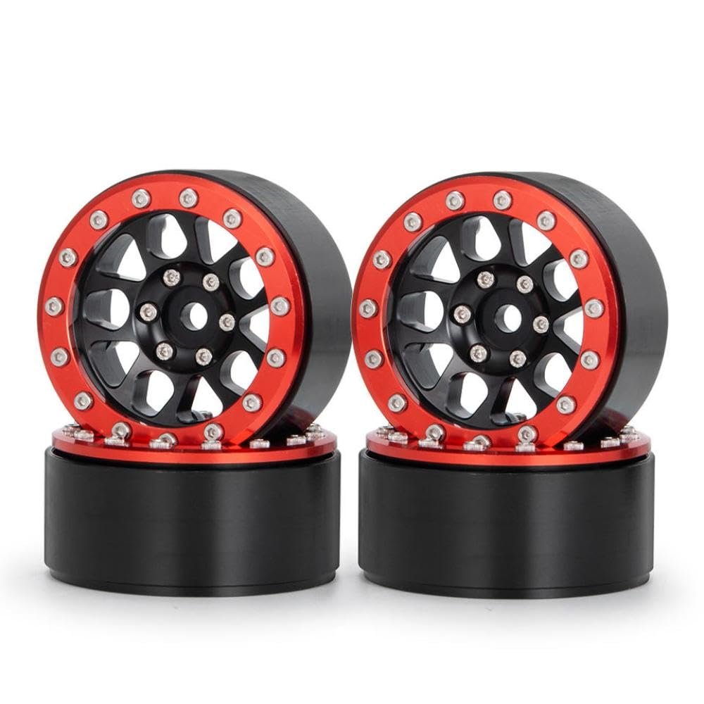 1.9 Inch Aluminum Beadlock Wheel Rims Compatible With, and Similar 1/10 Scale RC Crawler Models(Red Black 4Pcs)