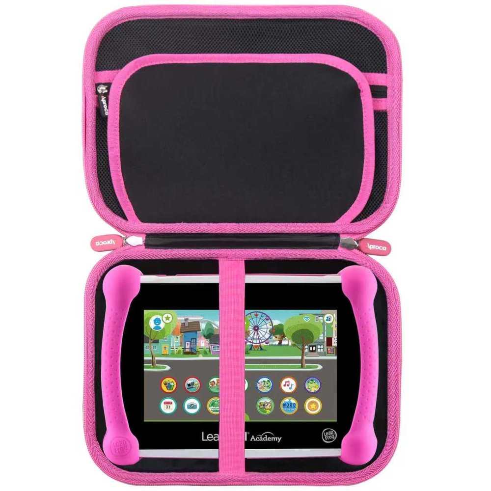 Aproca Case Compatible with Leapfrog LeapPad Academy Kids Learning Tablet/Epic Academy Edition/LeapPad Ultimate, Portable Storage Bag for Accessories -Black with Pink Zipper