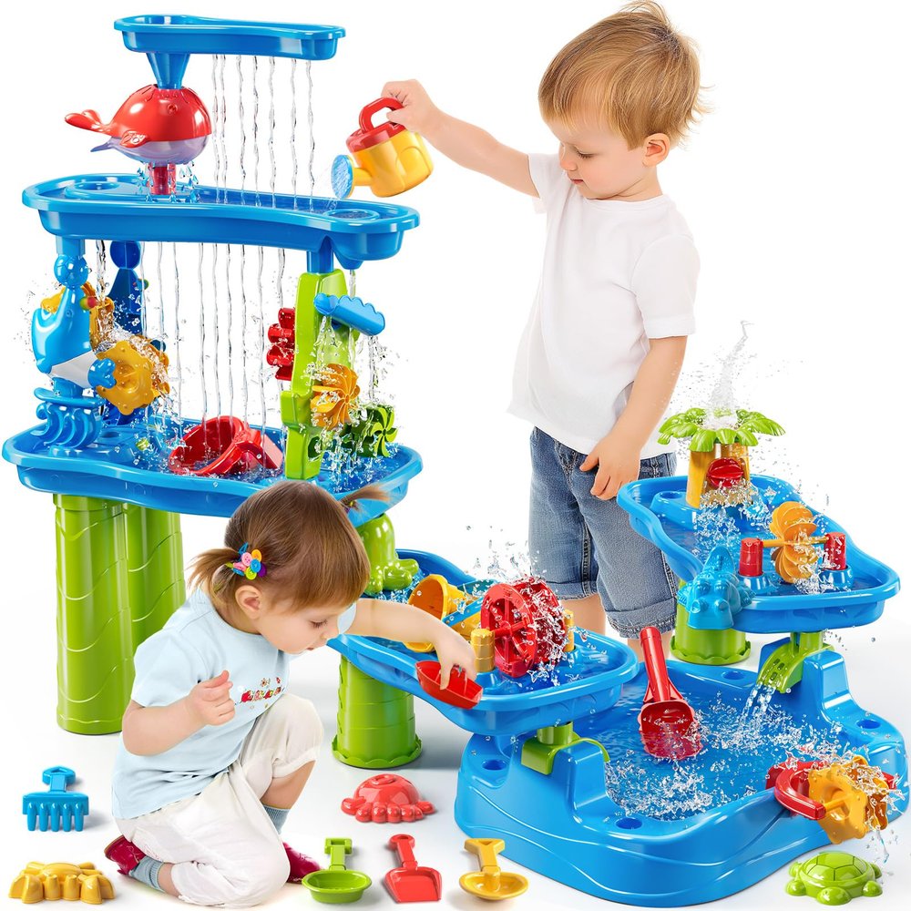 KIZONLY 5-Tier Water Table for Toddlers 1-3 3-5, Water Table for Kids with Sand Beach Toys, Water and Sand Sensory Table Beach Outdoor Birthday Gifts Toys for Kids Toddlers Age 3 4 5 6 7 8 Boys Girls