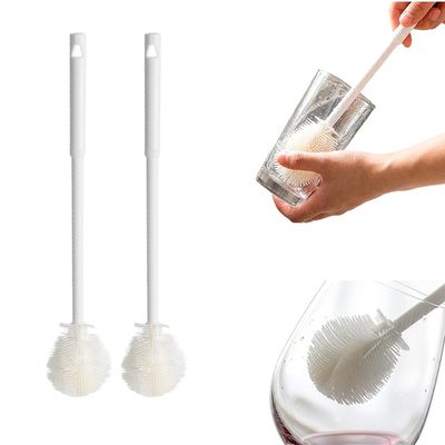 2PC 360 Flexible Silicone Bottle Brush with Long Handle, Soft Bottle Cleaning Brush for Narrow Neck Bottles, Water Bottles, Glassware and Flasks (White)