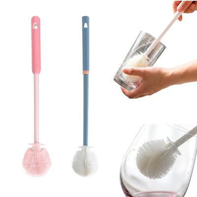 2PC 360 Flexible Silicone Bottle Brush with Long Handle, Soft Bottle Cleaning Brush for Narrow Neck Bottles, Water Bottles, Glassware and Flasks (Blue+Pink)