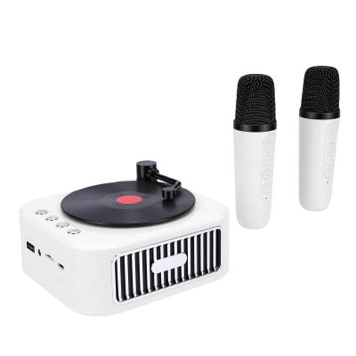 Zunate Mini Karaoke Machine for Kids Adults, Portable Bluetooth Speaker with 2 Wireless Microphones - Retro Design, Voice Changer, Vocal Remover for Home Party Gift (White)