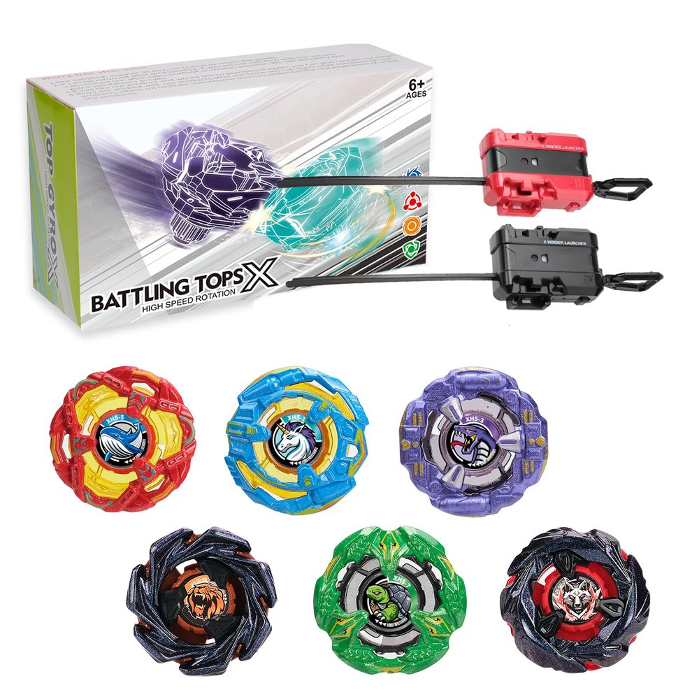 BGOVTAPO Gyro X Battle Set - 6 High-Speed Spinning Tops with 2 X-Launchers, Starter Gyro Pack for Kids Ages 6+, Exciting Battle Toy Gift for Birthday & Holidays