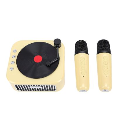 Zunate Mini Karaoke Machine for Kids Adults, Portable Bluetooth Speaker with 2 Wireless Microphones - Retro Design, Voice Changer, Vocal Remover for Home Party Gift (Yellow)