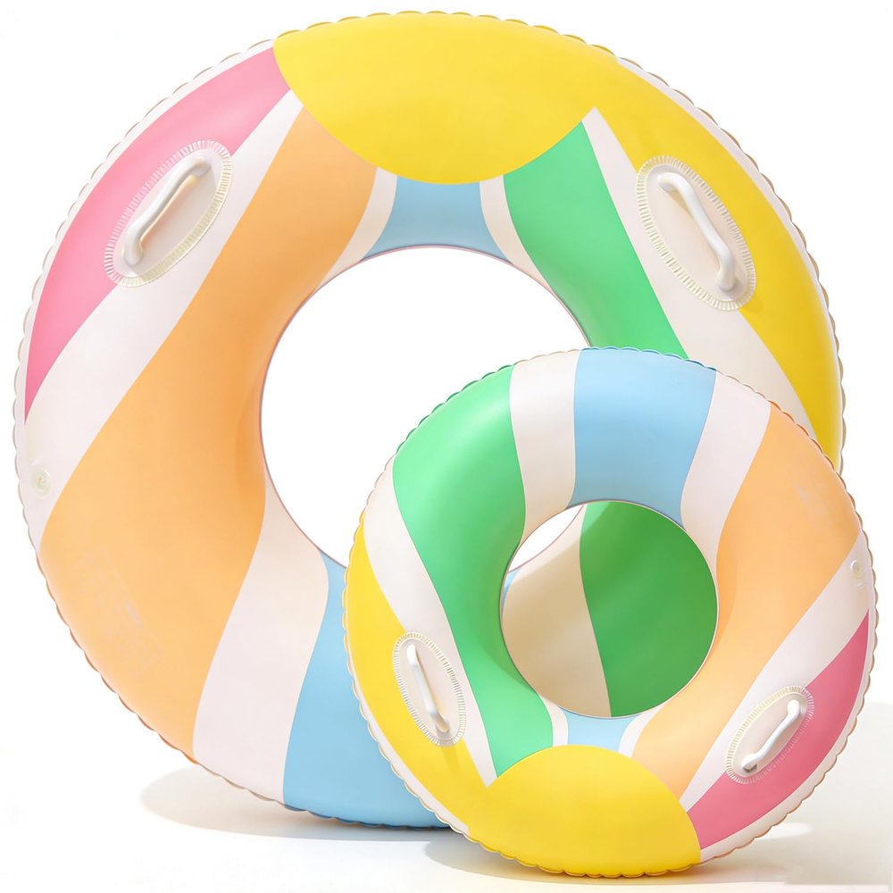 2PCS 47"+30" Fruit Floats for Adults Rings Pool Float Large Swim Ring for Adults,30 Inch+47Inch Classic Striped Teens Adult Inner Tubes Summer Beach Bachelorette Party (Ic-Cream,2)