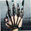 Cndiyald Skeleton Hand Bracelet with 5 Rings, Movable Joint Punk Gothic Jewelry, Plated Alloy Halloween Cosplay Party Accessory, Black view 2