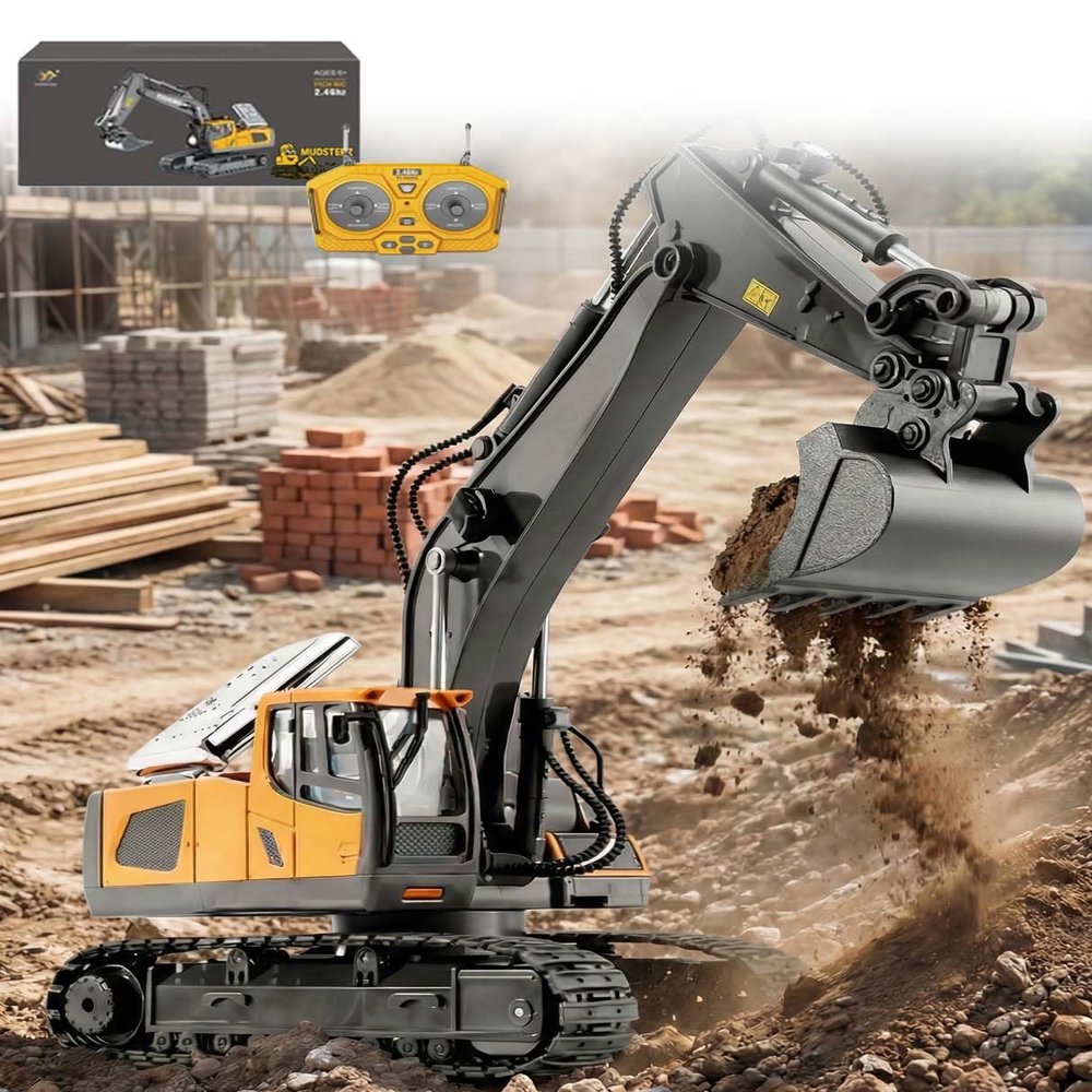 Mudsterz Construction Rc Set of 4, Rc Excavator for Adults, Command The Site Conquer The Dirt, Remote Control Excavators with 360 Rotation, Metal Parts, Little Builders, Big Action(1pc-1)