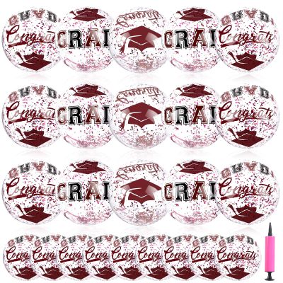 24 Pcs 16 Inch Maroon Graduation Inflatable Beach Balls with Air Pump Congrats Grad Sign Activities Beach Ball 2026 Graduation Party Favor Swimming Pool Supplies for Graduates Seniors College
