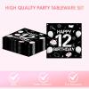 12th Birthday Decorations for Boys,Black Bruh Im Happy 12th Birthday Plates and Napkins,I'm 12 Party Dinnerware Decoration It's My 12th Birthday Decor for Cheers to 12 Years Old Teens Party Supplies view 4