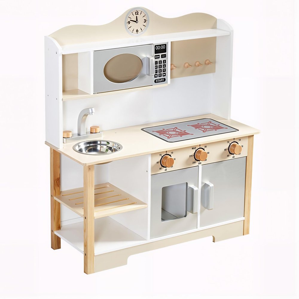 Brrnoo Wooden Play Kitchen Toy Set, Toy Kitchen Set, Children with Oven and Sink, Crafted from Solid Wood, for Kids Ages 3+, Educational Gift (68 * 26 * 78)