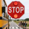18" Reflective Stop Sign for School Buses, LED Flashing Traffic Warning Sign, Automatic Retractable 24V Safety Sign for Enhanced Visibility view 1