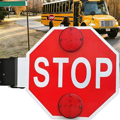 18" LED Flashing Stop Sign for School Buses - DC 12V/24V Traffic Safety Light - Bright Public Warning Sign for Enhanced Visibility and Safety