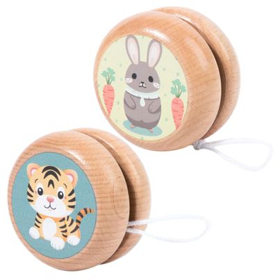 Wooden Yoyo 2Pcs 1.57x1.34 Cartoon Animal Pattern Yoyo Kids Natrual Wooden Portable & Lightweight Yo-Yo Fun Amateurish - for Kids and Adults Playing.