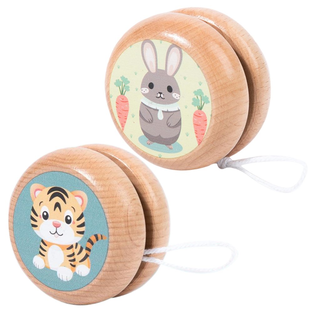 Wooden Yoyo 2Pcs 1.57x1.34 Cartoon Animal Pattern Yoyo Kids Natrual Wooden Portable & Lightweight Yo-Yo Fun Amateurish - for Kids and Adults Playing.