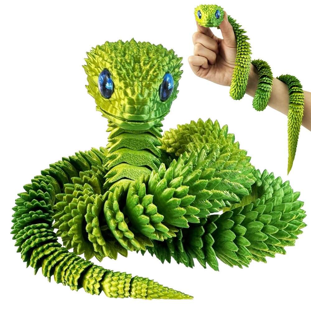 30 Inch 3D Printed Animals Snake, Surprise Mystery Fidget Anaconda Toy, Fake Python Statue with Realistic Eyes3-D Print Articulated Viper Cobra Collectible for Home Office (LSHL)