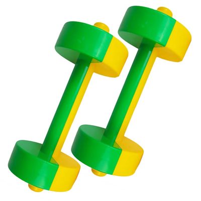 Alasum Kids Dumbbells Plastic Dumbbell Toy Fitness Barbell Set for Children Lightweight Safe Ergonomic Grip Arm Shoulder Muscle Development Home Exercise(green & Yellow Patchwork)