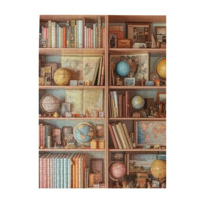 RMYRHQ Nostalgic Explorers Shelf Wooden Puzzles for Adults 500pieces Retro Globes&Weathered Books Art Relaxing Activity for Cozy Evenings&Solo Relaxation Great Gifts to Graduations&Thanksgiving