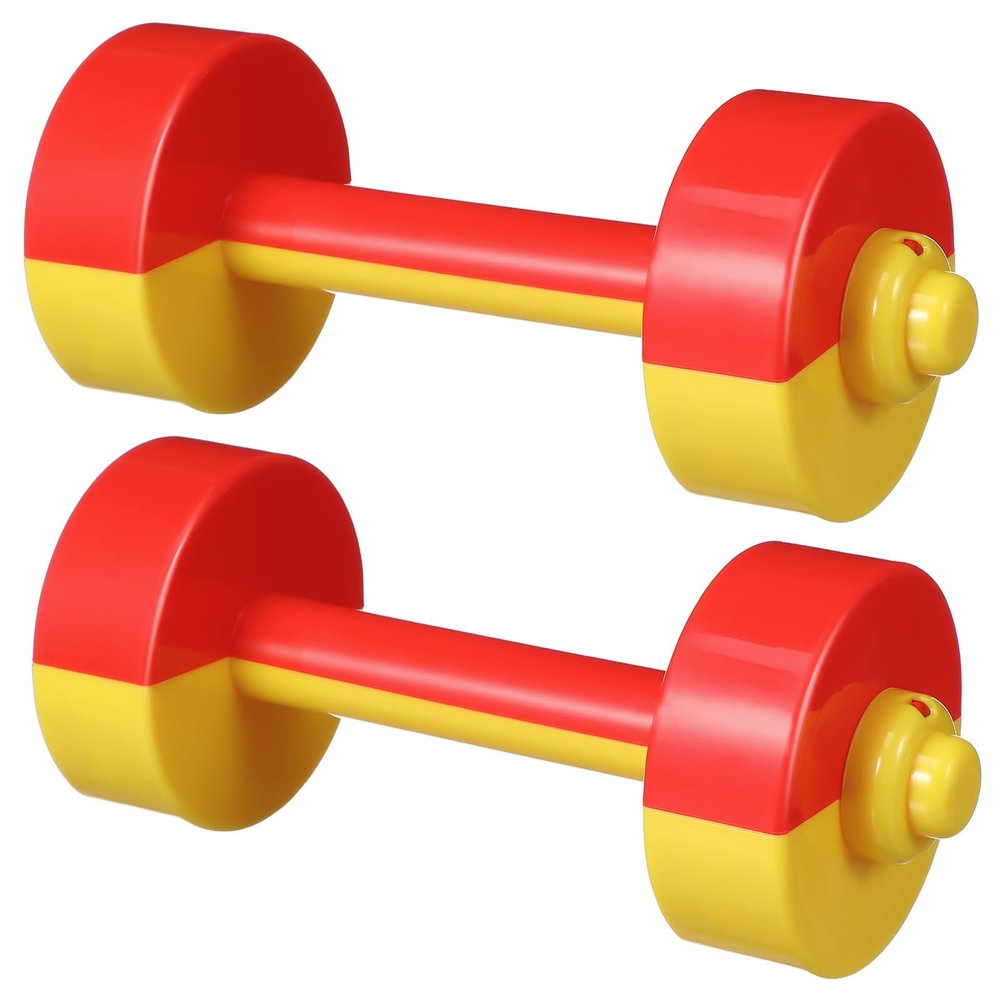 Alasum Kids Dumbbells Plastic Dumbbell Toy Fitness Barbell Set for Children Lightweight Safe Ergonomic Grip Arm Shoulder Muscle Development Home Exercise(red & Yellow Patchwork)