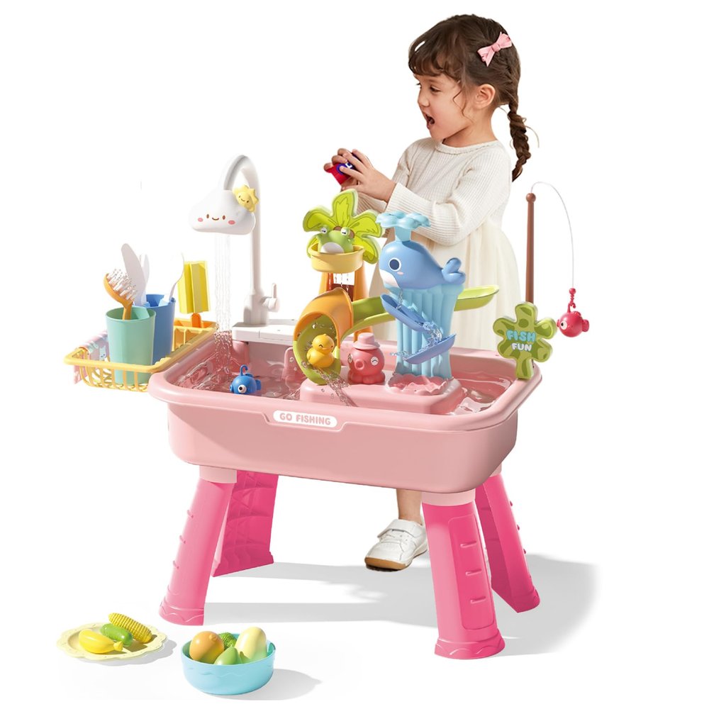 Kids Water Table Electric Play Sink with Running Water with Removable Table Legs Educational Play Sink with 180 Rotating Faucet for Kids Park Nursery Garden.