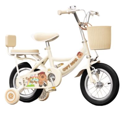 Wiggle cart Kids Bike Ages 2-12 Years 12-20 in Girls Bikes with Back Seat Basket Capybara Pattern Pedal Bicycle(14inch)