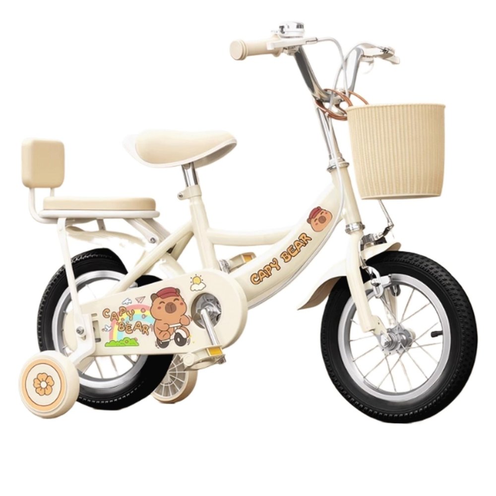 Wiggle cart Kids Bike Ages 2-12 Years 12-20 in Girls Bikes with Back Seat Basket Capybara Pattern Pedal Bicycle(14inch)